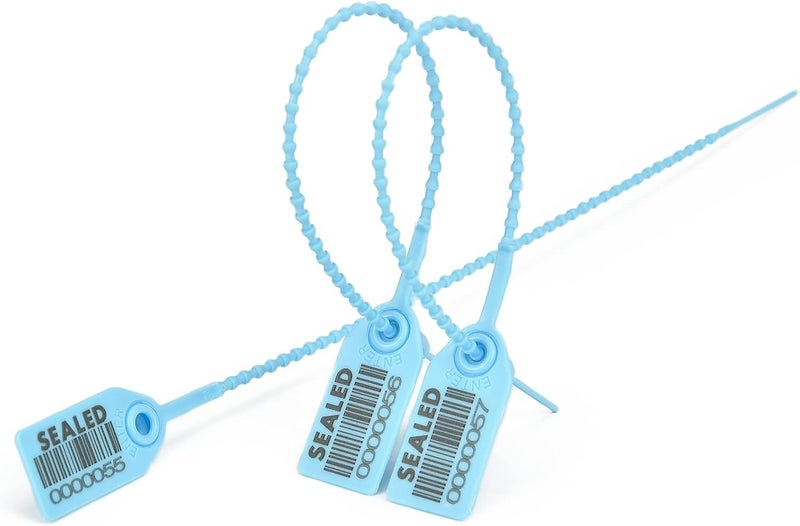 LeadSeals 500 Light Blue Plastic Barcode Seals, Numberd Plastic Tamper Seals Security Tags, Pull-Tite Safety Zip Ties, Tamper Proof Tags Plasic Locks for Fire Extinguishers - Image 1